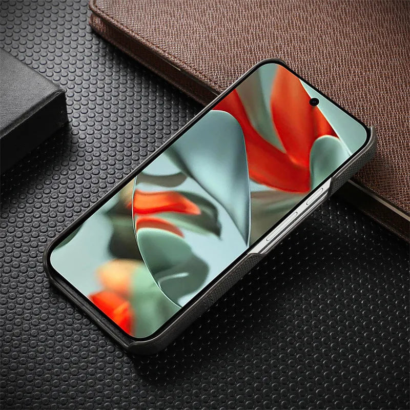 Lambskin leather phone case with anti-fall stitching and plaid pattern for Google Pixel