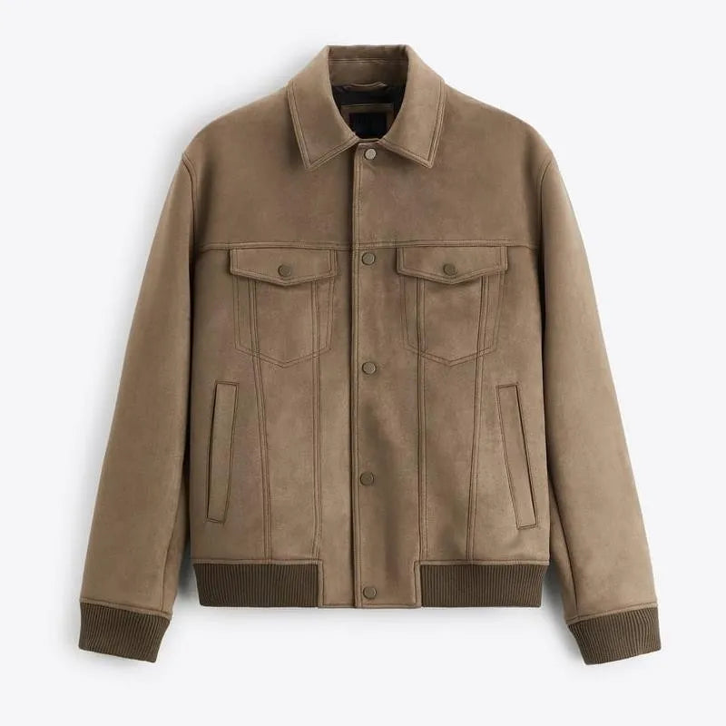 British style long sleeve velvet commuter jacket in mink colour