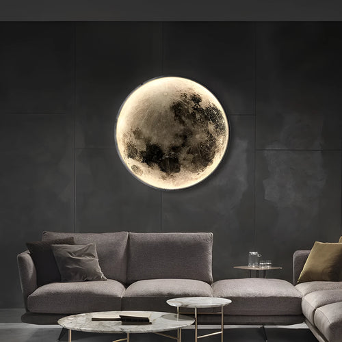 Acrylic moon wall lamp in warm light, 300mm diameter, dimmable