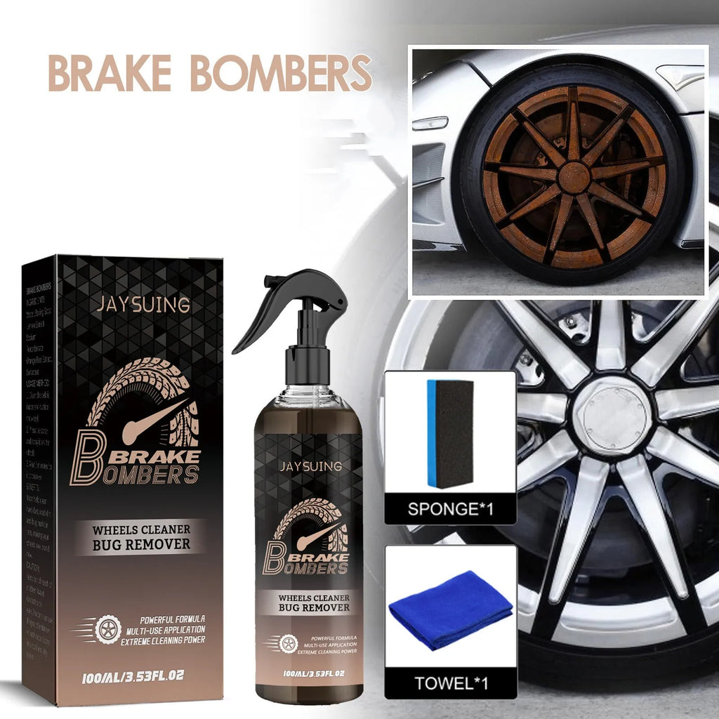 Car brake cleanser kit showing 100ml spray bottle, small sponge, and cleaning cloth for disc maintenance