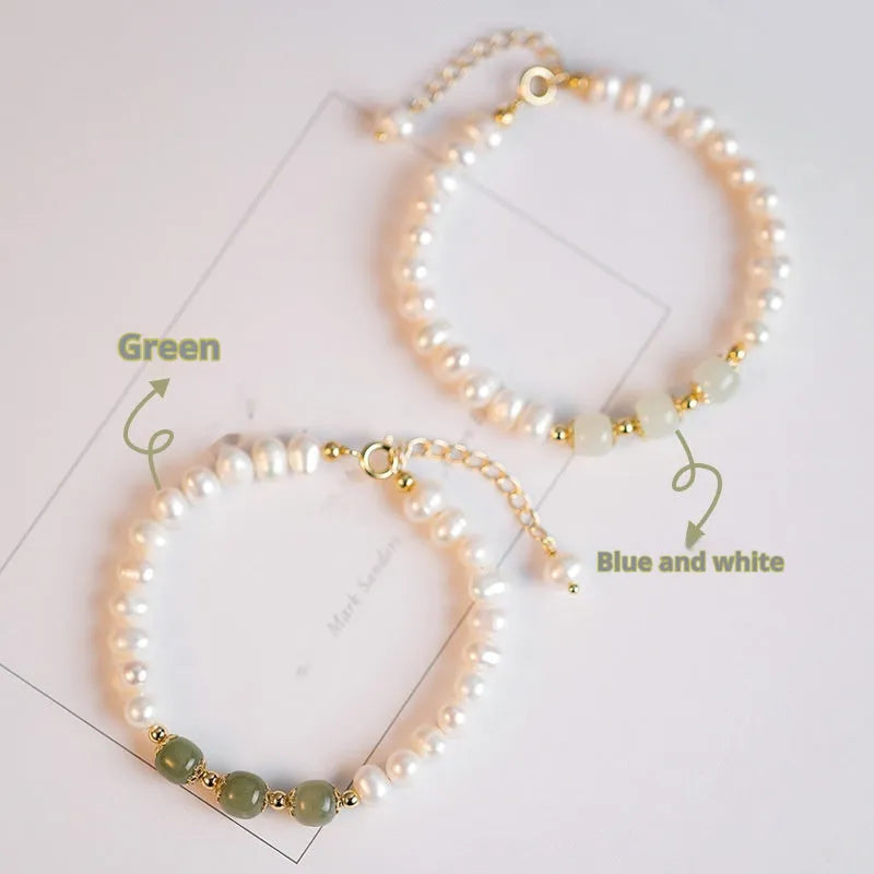 Freshwater pearl bracelet with diamond shaped beads in Korean style, electroplated finish