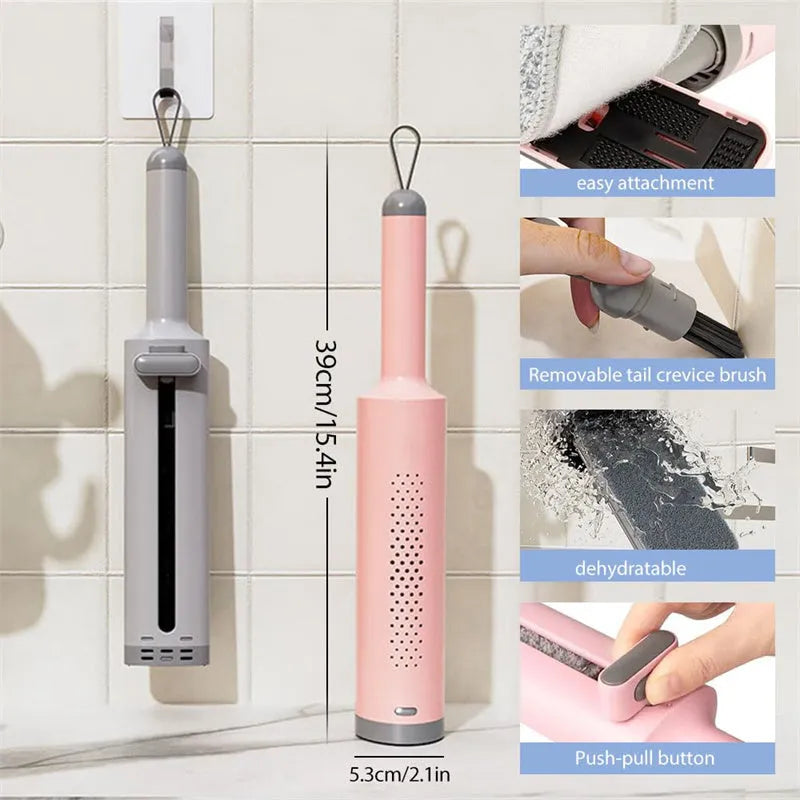 Pink rotatable self-squeeze mini flat mop with microfiber pad and sliding rod mechanism