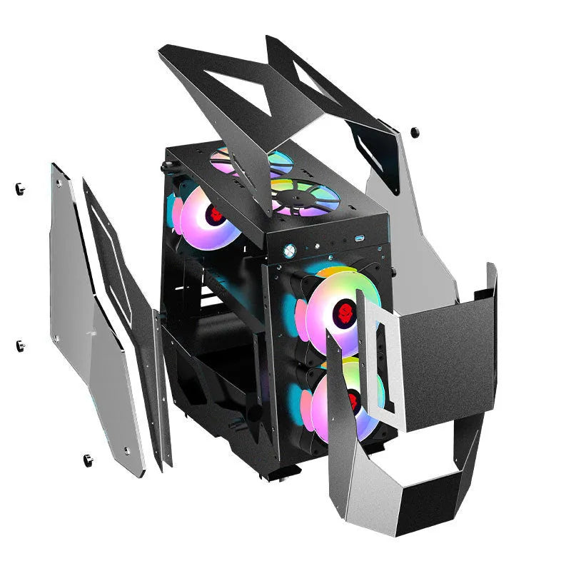 Full side tempered glass ATX computer case with black SPCC steel chassis and glass side panel