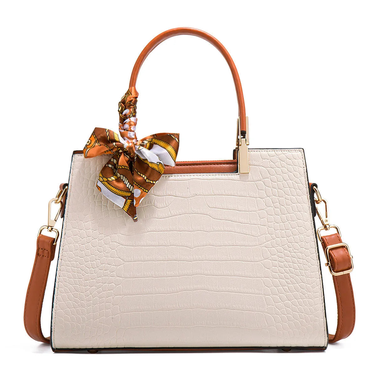 Milky white women's shoulder handbag with horizontal square shape showing internal organiser compartments
