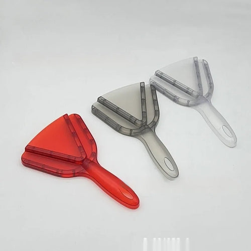 Adjustable telescopic plastic bottle opener with non-slip grip in red, clear, and grey colours.