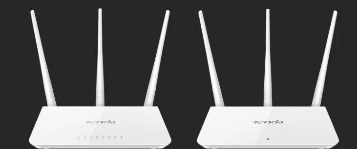 White rectangular dual-band wireless router with status lights, shown on a wooden surface.