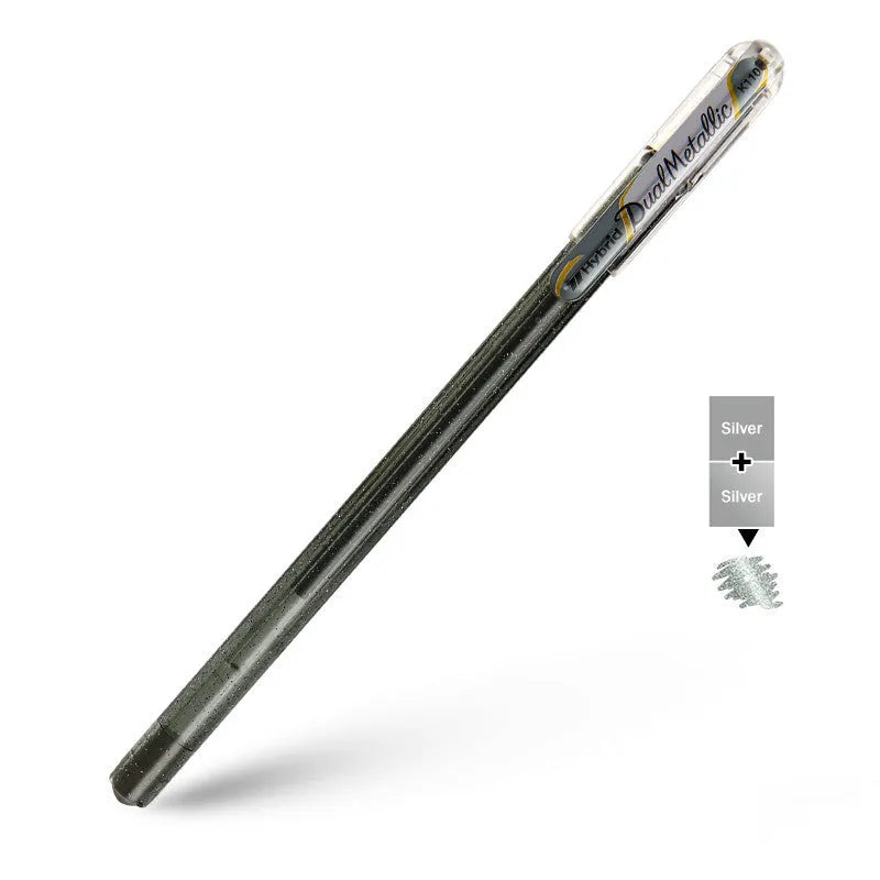 Flash K110 1.0mm gel pen with pearlescent glitter ink in eight colour options on white paper.