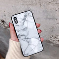 Marble glass phone case with soft TPU edge and HD glossy glass back for iPhone, Chinese style, in beige colour