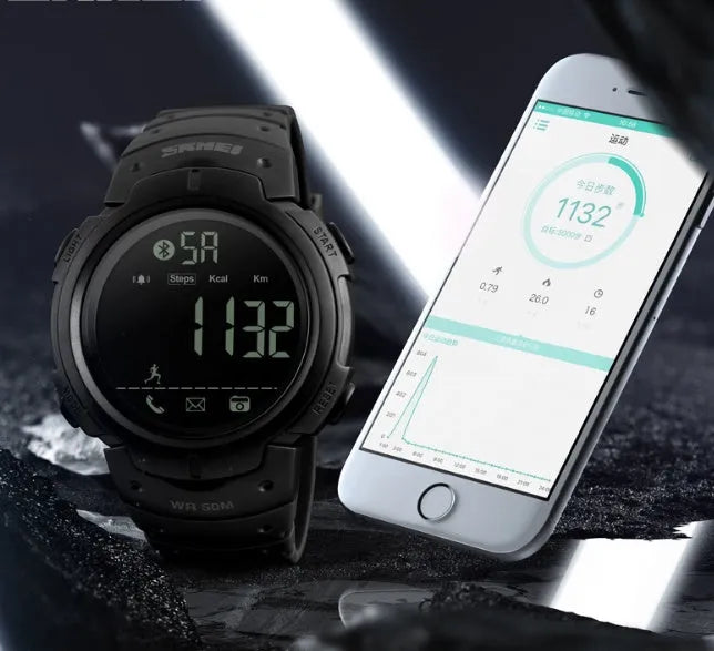 Black and army green Bluetooth smart watch with 50mm resin mirror dial on PU strap