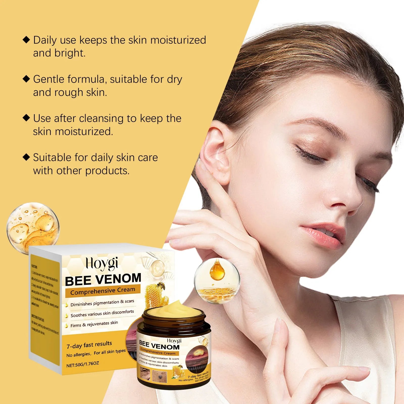 50g neck cream jar with anti-aging formula containing hyaluronic acid and collagen