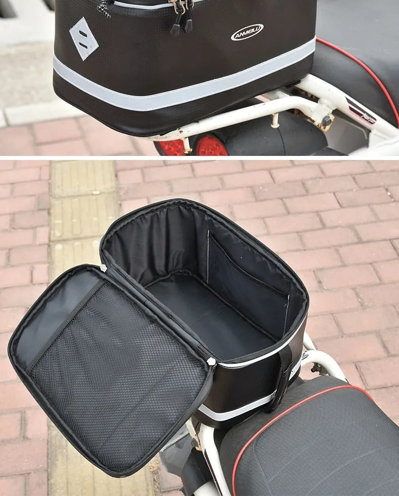 Black waterproof PU leather bicycle equipment bag with 12 litre capacity for car transport