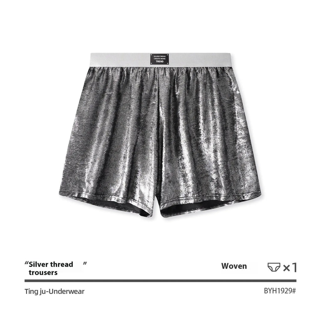 Galaxy reflective woven loose underwear in mid waist design with polyester construction
