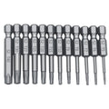 Hexagon handle screwdriver bit set with T-type bits in 50mm, 75mm and 100mm lengths.