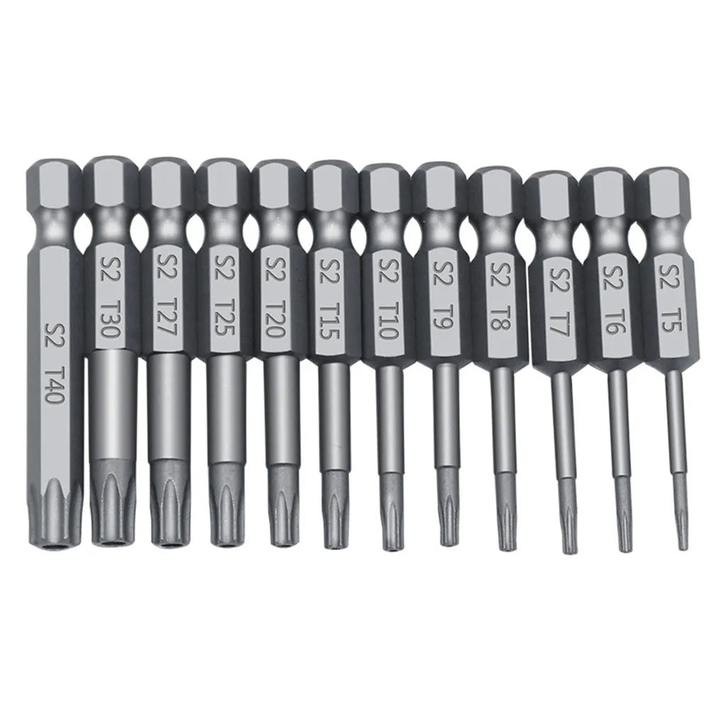 Hexagon handle screwdriver bit set with T-type bits in 50mm, 75mm and 100mm lengths.