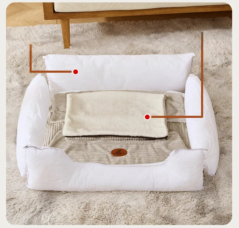 Removable washable pet bed cushion for small medium dogs cats in coffee or white colour
