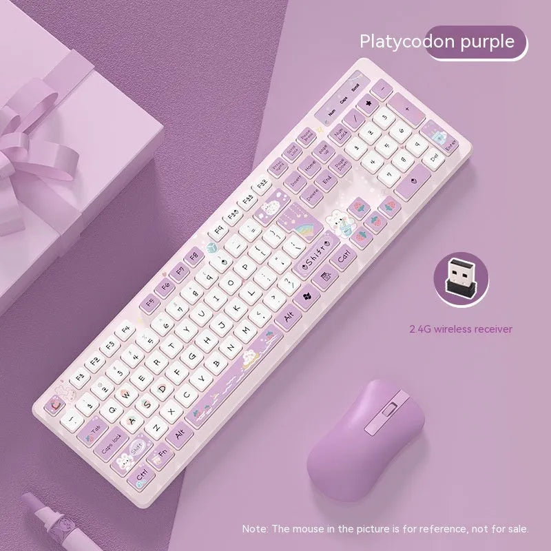 Milk Tea Rabbit chocolate wired keyboard in strawberry pink with 1m USB cable