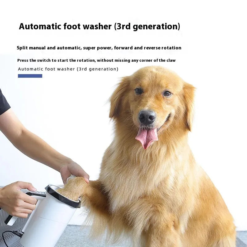 Pet automatic foot-washing machine with USB charging port and silicone cleaning cup in white and blue colour