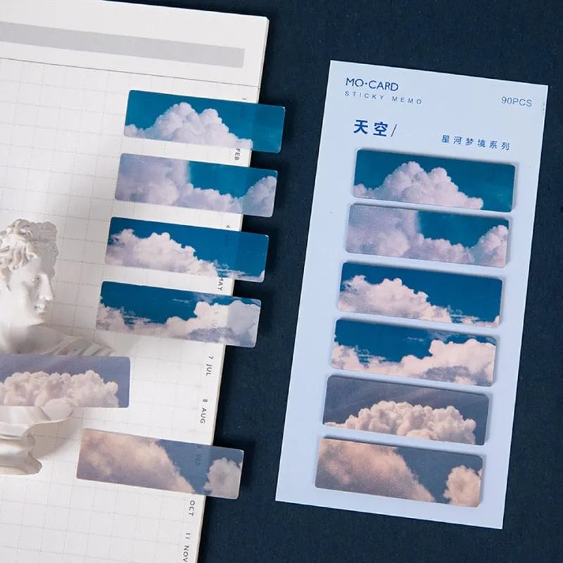 Pack of 90 translucent star-design index cards in sky, moon, ocean, fire, dusk, and forest colours.