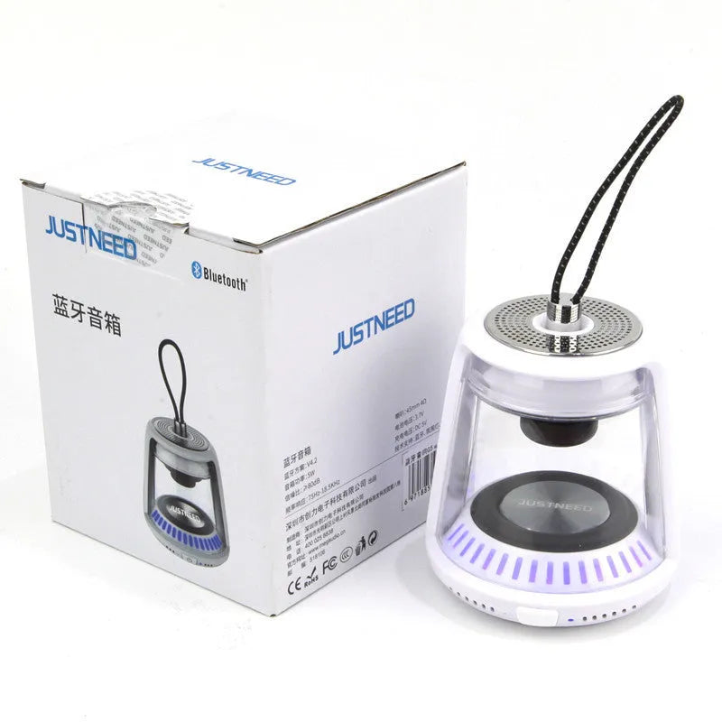 Portable mini Bluetooth speaker in black or white with 5W output, 850 mAh battery and waterproof anti-fall design.