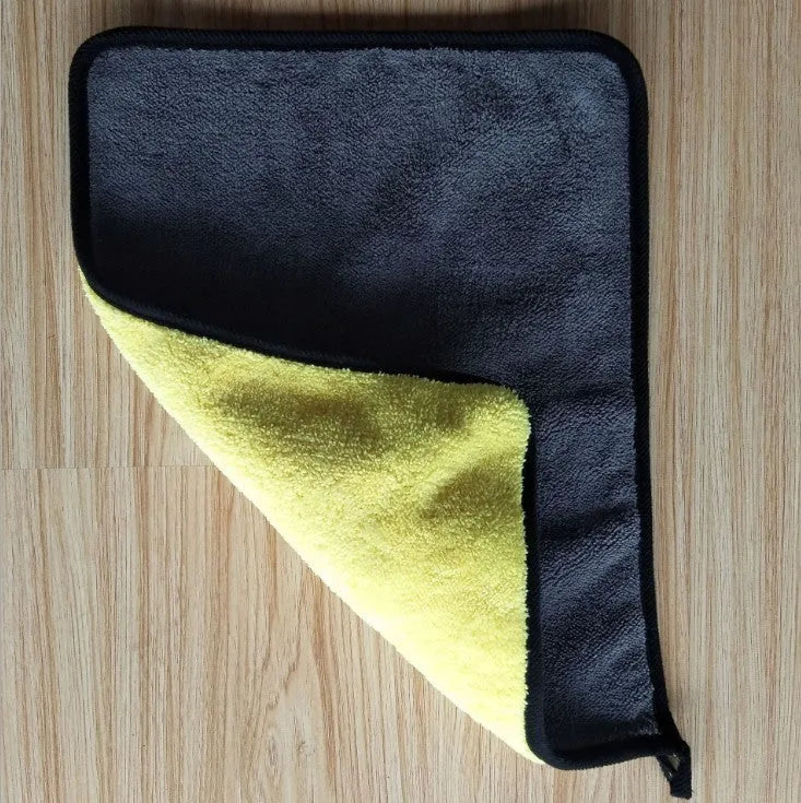 Two-colour double-sided microfibre car wash towel 30x30cm with silk banded edges