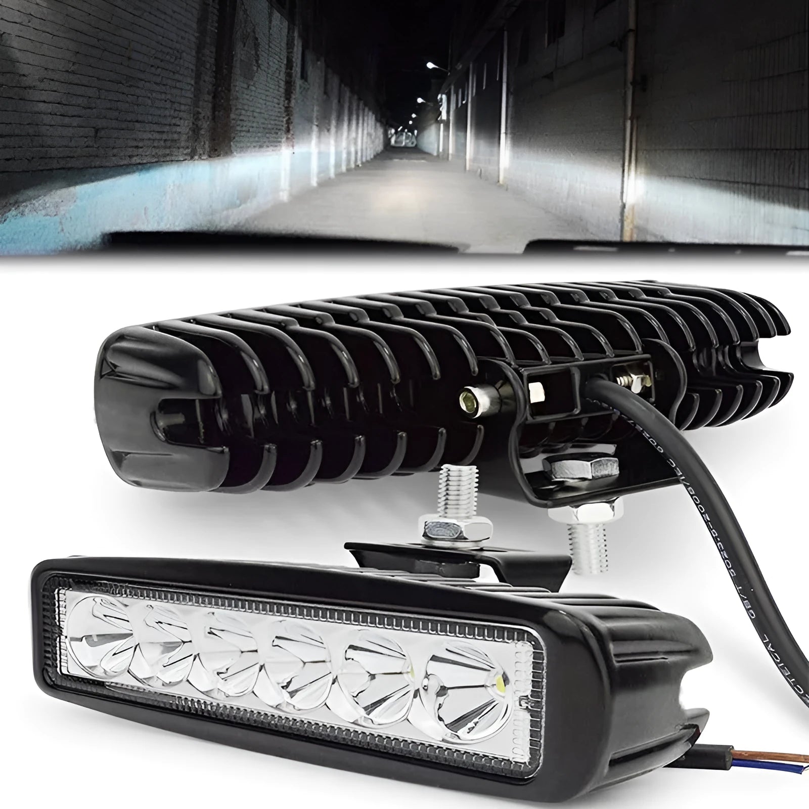 Black die-cast aluminium automobile auxiliary spotlight with clear lens for 18W LED light output.