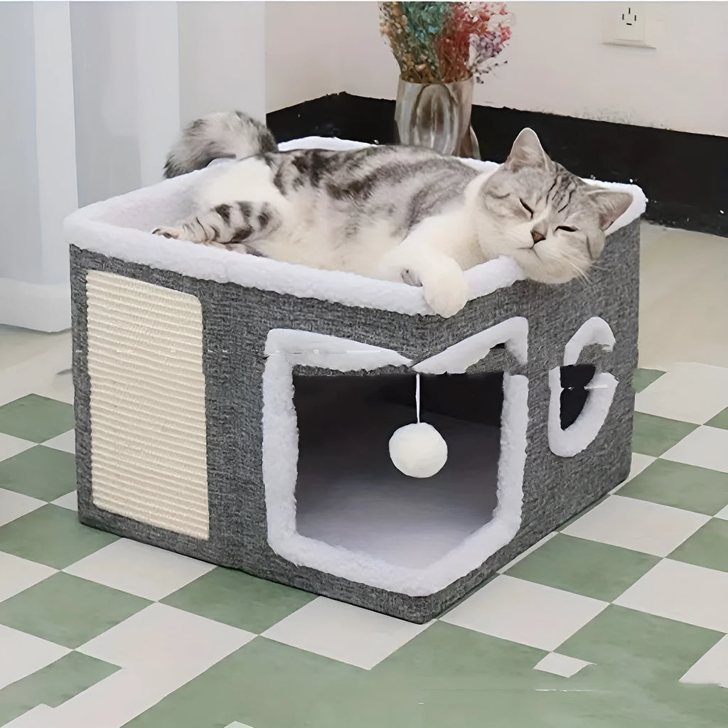 Dark grey double-layer foldable cat nest villa 39x39x32cm cloth cat house