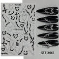 Black and silver striped cartoon pattern nail stickers with plastic application tool