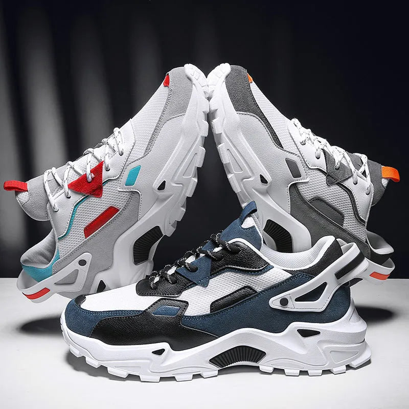 Men's breathable casual sneakers in black white colour-blocked pattern with lace-up front