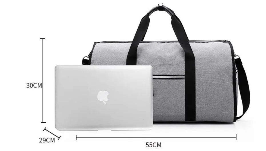 Cylinder-shaped travel duffle bag in Oxford cloth, shown in a choice of colours including black, blue, red, and light grey.