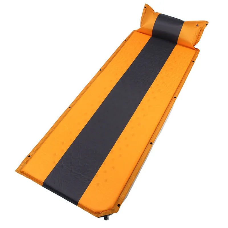 Automatic inflatable camping mat single person polyester pongee memory foam 163x23x65cm in blue and grey