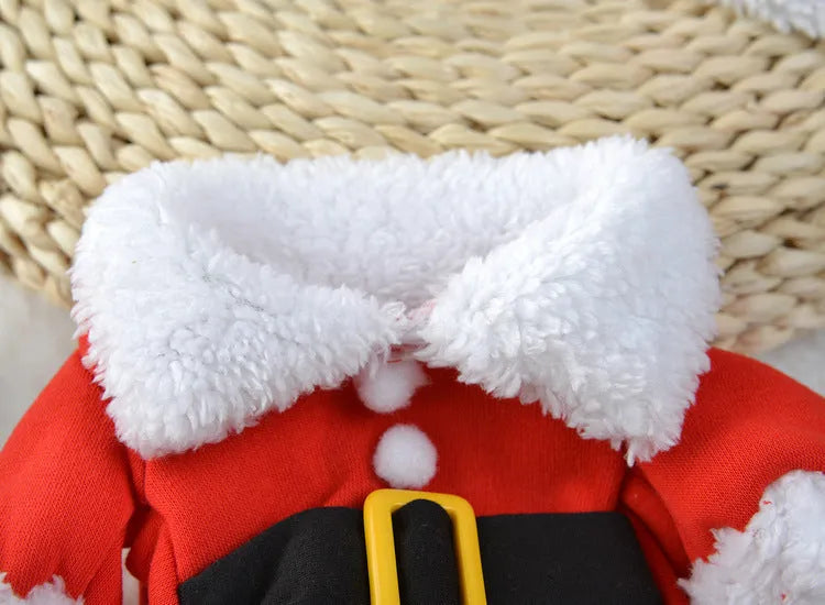 Red polar fleece standing Santa Claus costume for pets with England style design