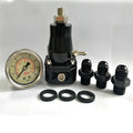 Black CNC aluminium fuel pressure regulator with adjustable 30-70psi range for universal vehicle applications