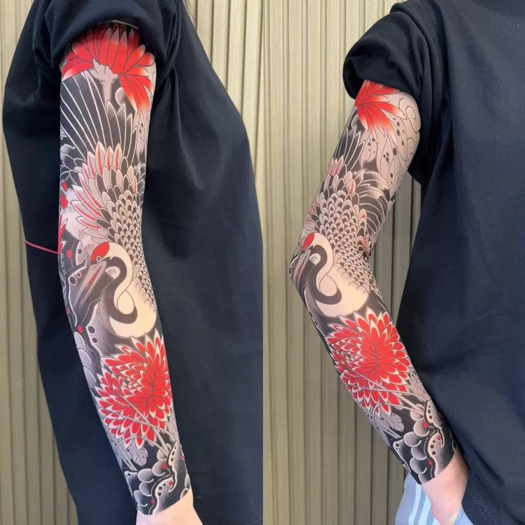 Unisex flower arm nylon sun protection ice sleeves in dragon pattern for outdoor use