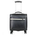 Black wheeled business case with retractable handle and aeroplane-style wheels