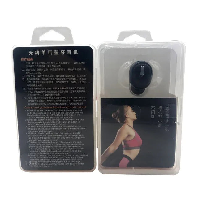X9 mini single ear Bluetooth headset in black bare metal finish, shown as an earplug-type wireless earpiece.