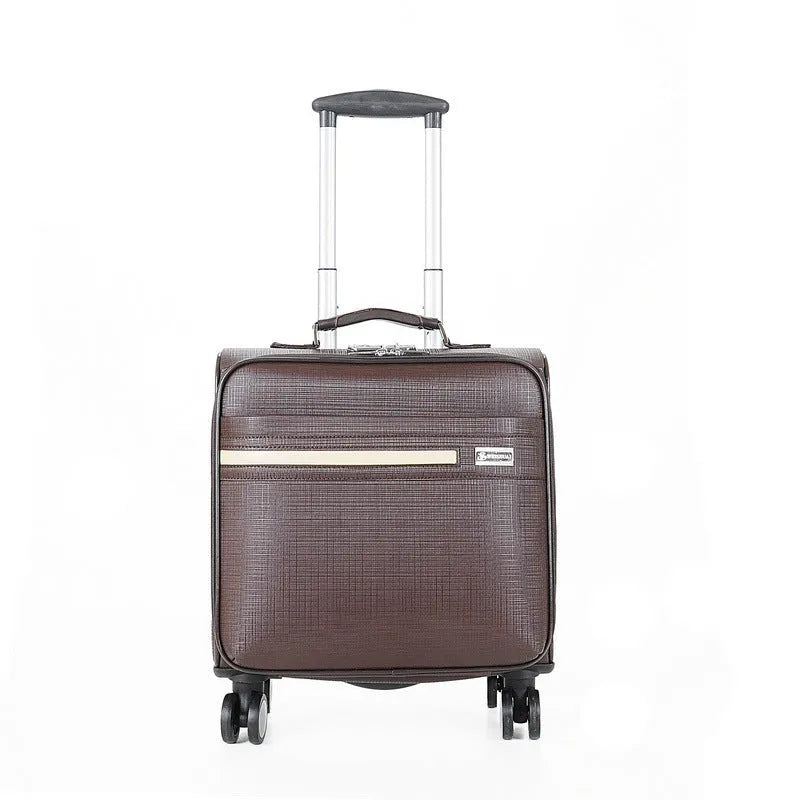 Black wheeled business case with retractable handle and aeroplane-style wheels