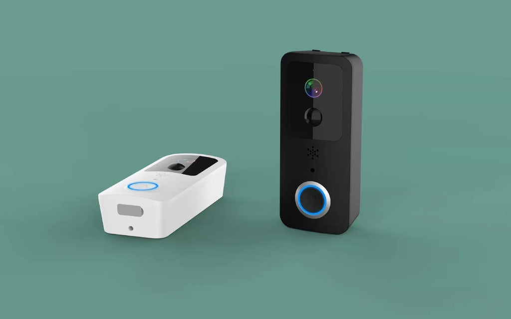 Black or white smart visual doorbell with waterproof intercom and HD camera.
