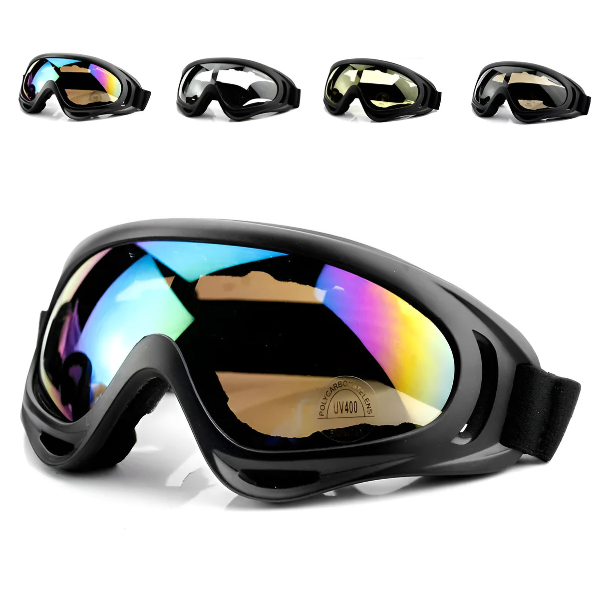 Windproof sand goggles with polycarbonate lens, ventilation system, and multiple colour options for motorcycles and outdoor sports