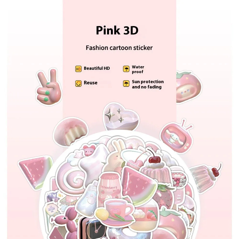 Pack of cute pink 3D girl heart decorative stickers shown in two colour variants.