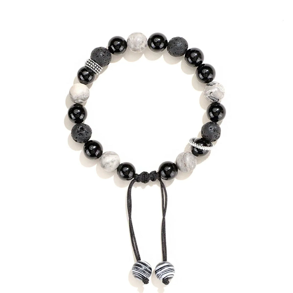 Black agate map stone volcanic bracelet in diamond shape for men and women