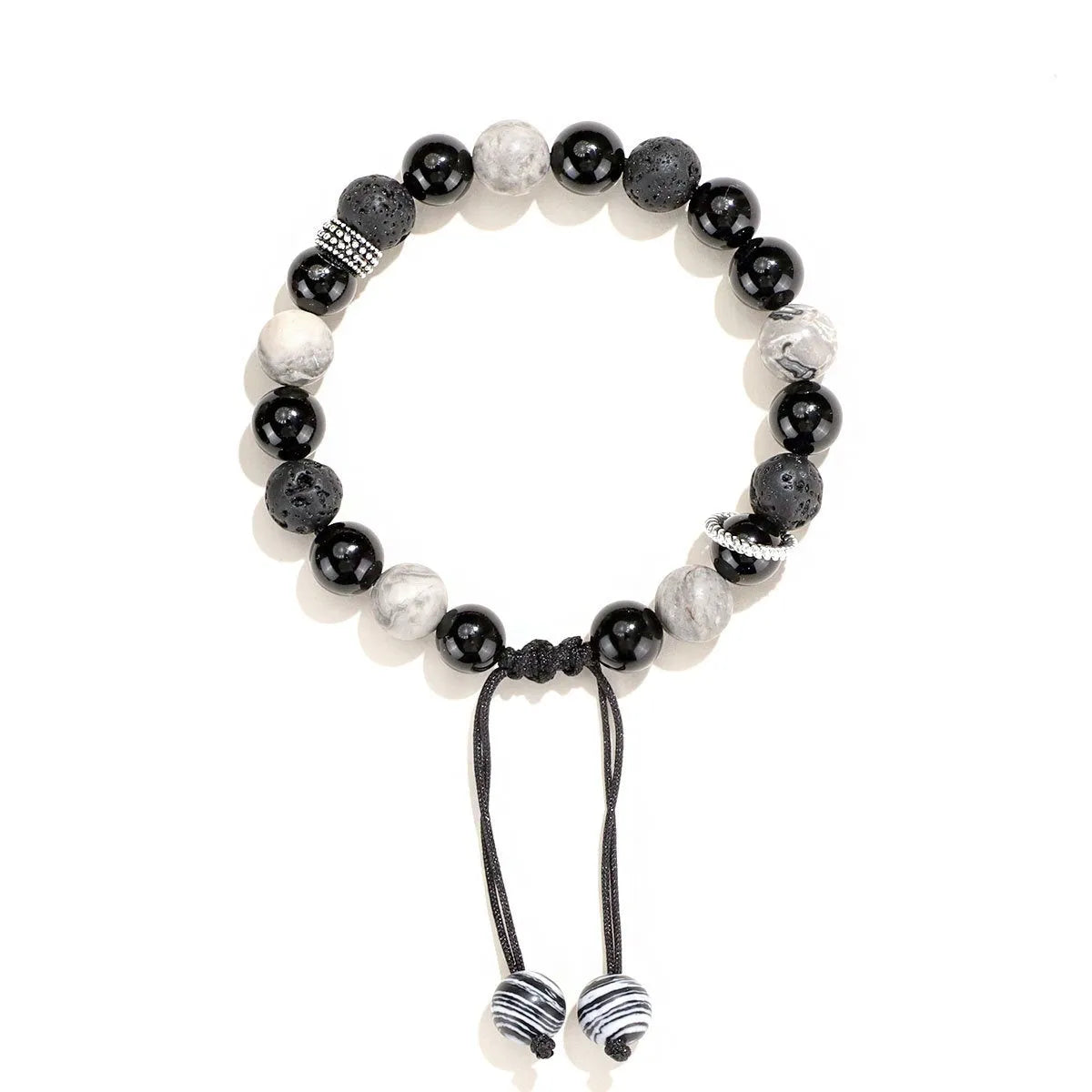 Black agate map stone volcanic bracelet in diamond shape for men and women