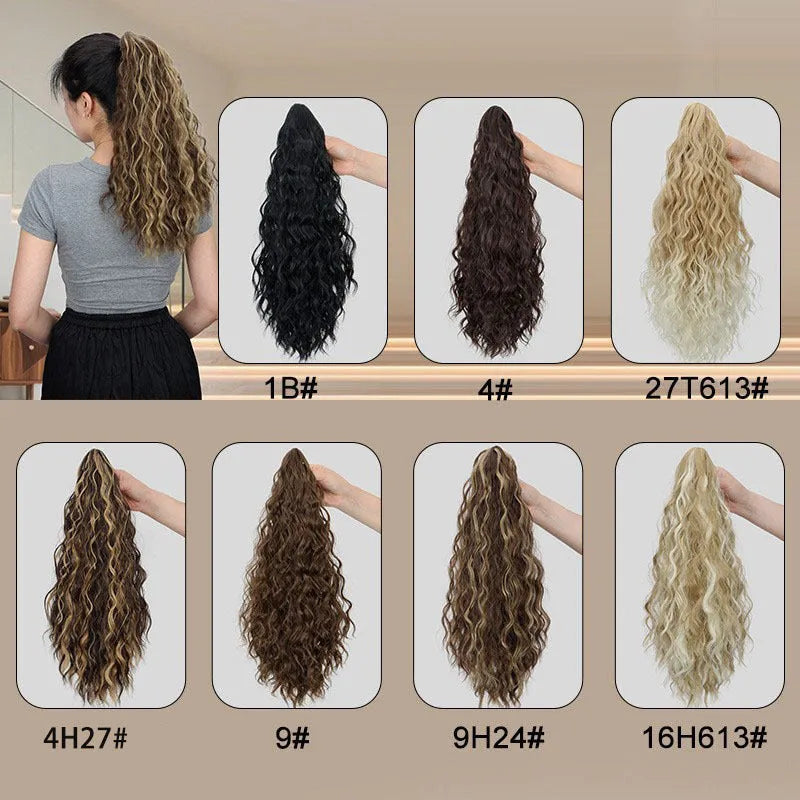 Synthetic corn curler wig with a textured water ripple grip ponytail, shown in a shade from the available colour range.