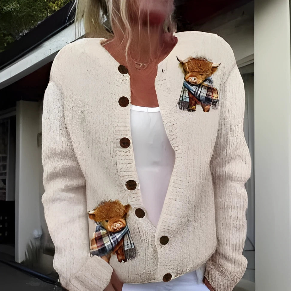 Women's 3D digital printing cardigan coat in loose fit with stereo pattern and long sleeves