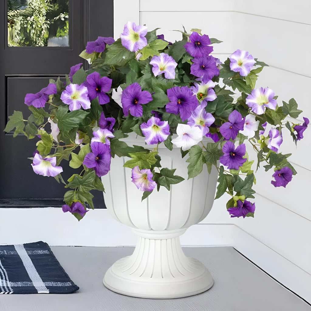 Plastic European courtyard garden container with artificial silk flower in multiple colour options