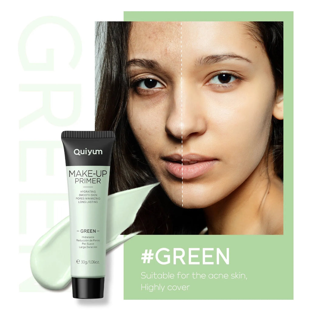 30g colour-correcting moisturising makeup primer box showing green, pink, and purple shades