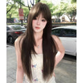 Brown black high-temperature fibre synthetic wig with seven-piece volume construction