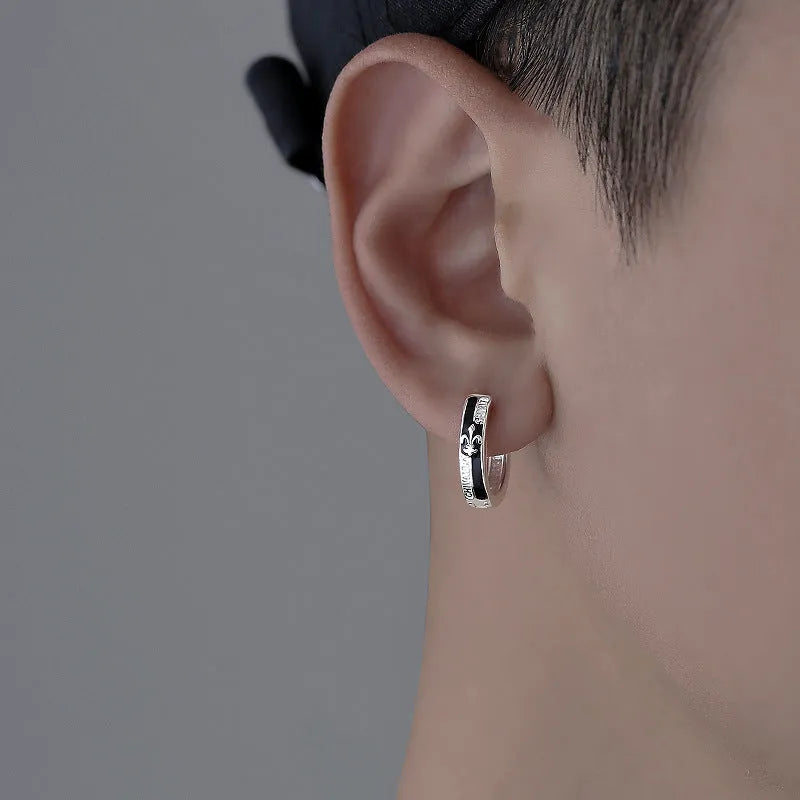Black hip hop knight ear clip earrings for men, copper geometric ellipse pair in X189-A