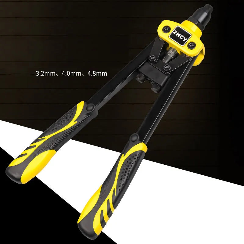Yellow 13-inch manual rivet gun with industrial-grade construction for household riveting projects