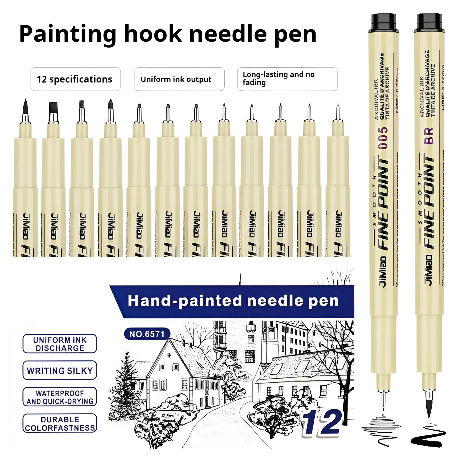 Technical drawing pen with needle mechanism for architectural drafting and waterproof artwork