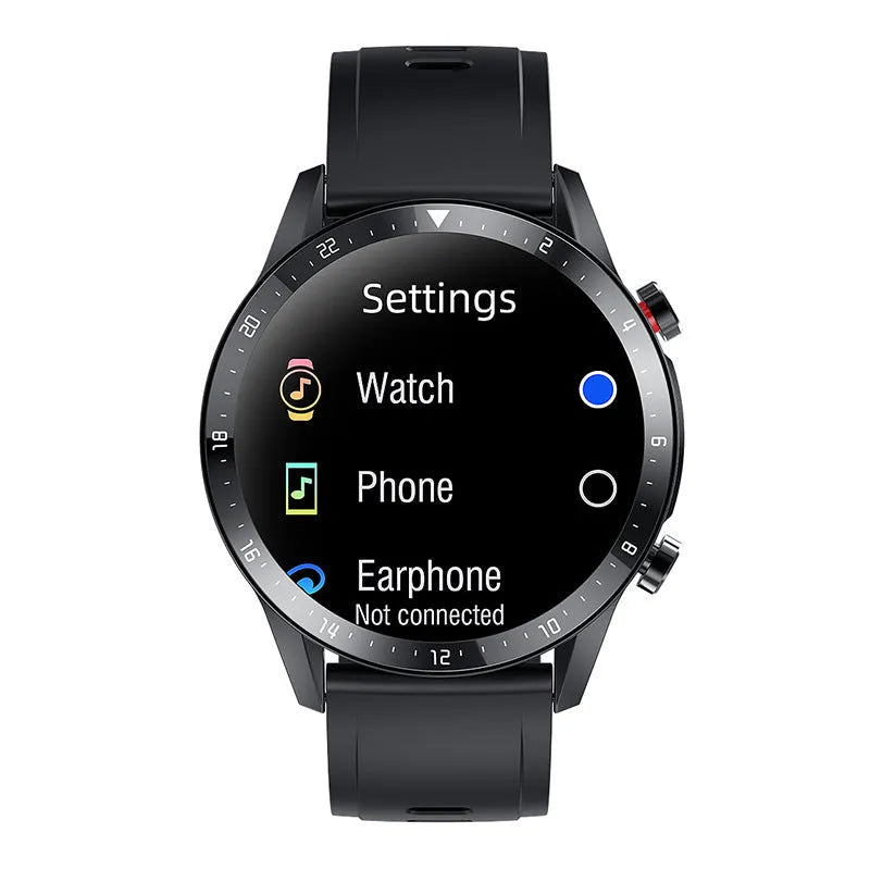 Bluetooth smart watch with a 1.3-inch screen on a wrist, showing call and music player functions.